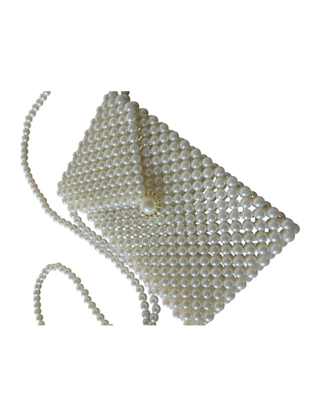 White Pearl Beaded Evening Bag  Bridal Clutch & Crossbody Purse Phone Bag